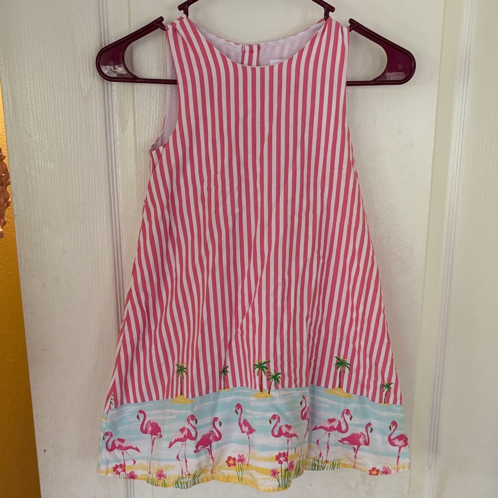 Tommy Bahama Pink Striped Flamingo kids girls Dress size 6